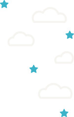 Fototapeta premium Outlined clouds and turquoise stars are floating over transparent background in vector illustration