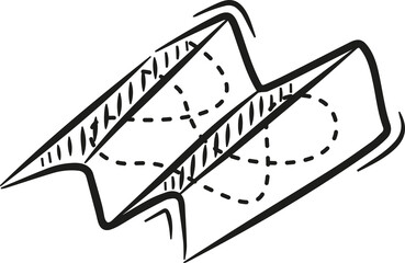 Line drawing showing two wavy ribbons overlapping dashed loops and hatched edges on transparent bg