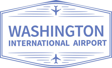 Displaying flat badge with hexagon border Washington Intl Airport text jets on clear background