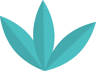 Displaying three teal leaf shapes with dotted midribs fanning from base in flat design, transparent