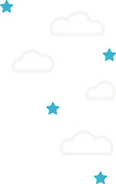 Naklejki Outlined clouds and turquoise stars are floating over transparent background in vector illustration