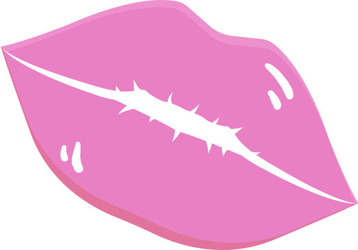 Fototapeta Stylized pink lips are showing glossy highlights and jagged slit in vector on transparent backdrop