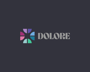 Abstract cross logo from colorful geometric shapes. Universal plus pharmacy clinic flat vector logotype.