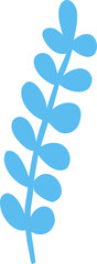 Flat design branch is floating on transparent background, showcasing light blue oval leaves