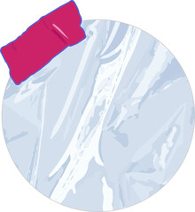 Flat design blue white marble circle is floating on transparent background, with pink tape