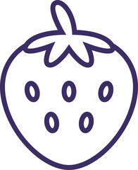 vector strawberry icon showing heartlike outline with six seeds and calyx, transparent background