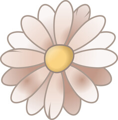 Daisy-like cartoon flower is being shown with pink petals and yellow center, transparent background