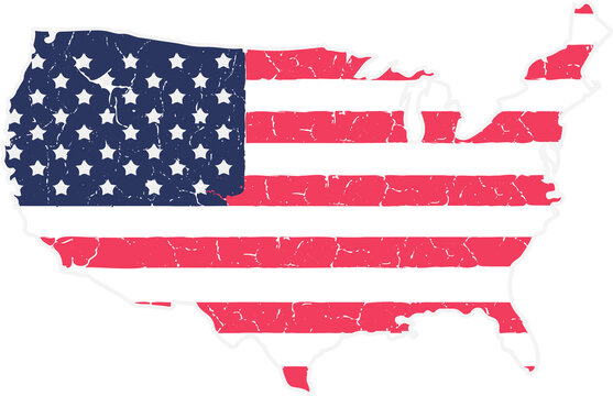 Fototapeta US silhouette is appearing in flat graphic featuring distressed flag on transparent backdrop