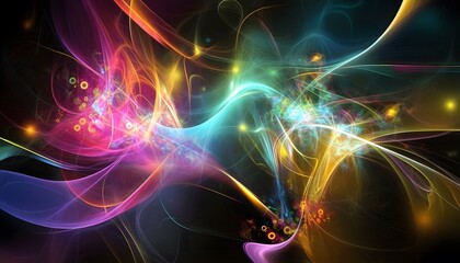 Fototapeta premium Colorful abstract design with swirling lines and glowing particles.