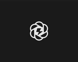 Abstract lightning logo. Creative flower shutter icon. Charge flash logotype. Creative thunder vector sign.