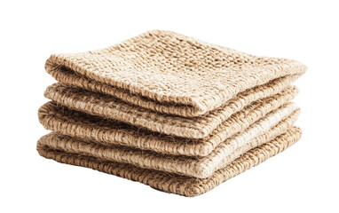 Natural fiber kitchen scrub pads stacked and organized for ecofriendly dish cleaning isolated on transparent background PNG