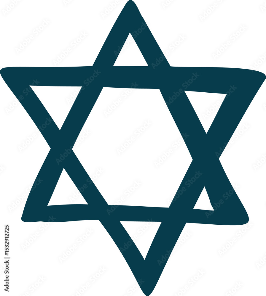 Poster forming 6-pointed star in flat design using overlapping triangles teal lines transparent background