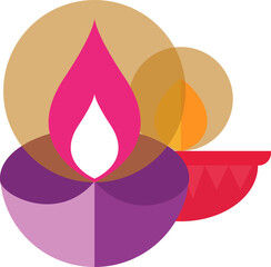 Stylized oil lamps are shining in vector style with flames and golden circles, transparent canvas