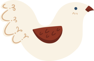 Flat design stylized cream bird is being shown with brown wing, swirl tail, transparent background