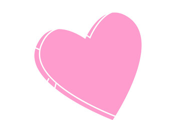 Stylized flat illustration is featuring pink heart with white curly wings on transparent background