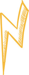 Stylized yellow zigzag bolt is floating on transparent background with hand-drawn hatch shading