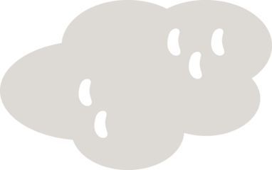 Flat gray stylized cloud is hovering in vector art, showing white curves on transparent background