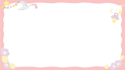 Baby-themed flat design frame is floating on transparent backdrop, showing stork bundle, copy space