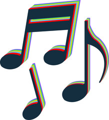 Stylized musical notes are floating on transparent background with rainbow outlines, flat design