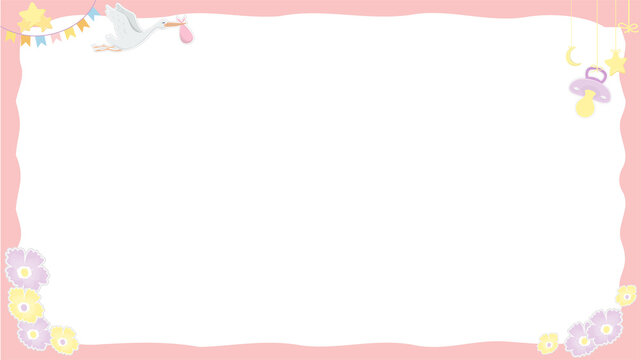 Naklejki Baby-themed flat design frame is floating on transparent backdrop, showing stork bundle, copy space