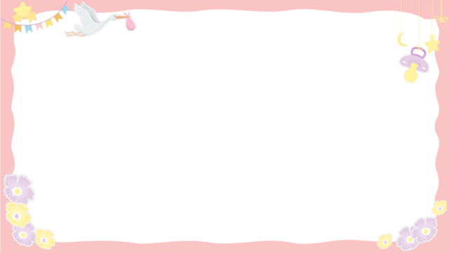 Baby-themed flat design frame is floating on transparent backdrop, showing stork bundle, copy space