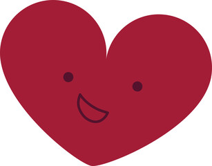 Cartoon heart shape is showing friendly smiling face in flat design on transparent background
