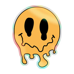 Melting smiley face is dripping in flat design, with gradient fill, transparent background