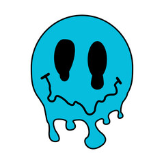 Stylized turquoise melting smiley face icon is showing in flat design on transparent background