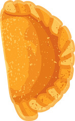 Flat design pastry turnover is floating on transparent background, showing crimped speckled crust
