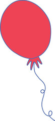 Stylized red balloon in flat design is floating on transparent background with curling blue string