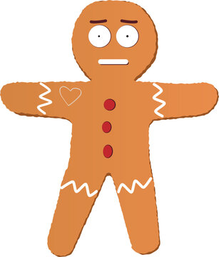 Naklejki Flat design gingerbread man cookie is posing with icing and red candy buttons, transparent backdrop