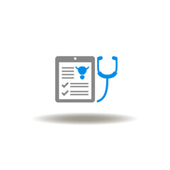 Vector illustration of checklist with bladder prostate and stethoscope. Symbol of prostate cancer diagnosis.