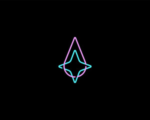 Abstract logo of overlapping drop and four-pointed line star. Creative water liquid vector sign. Flash light symbol.