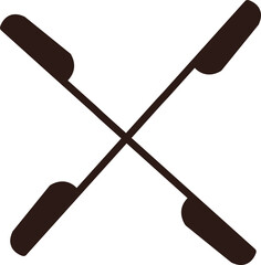 Two dark rowing oars are crossing into X shape in flat silhouette, transparent background