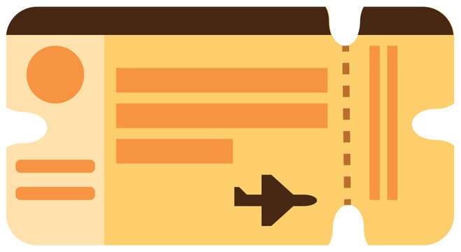 Fototapeta Flat flight ticket icon is showing dashed tear line, bars  and  airplane silhouette on clear backgro