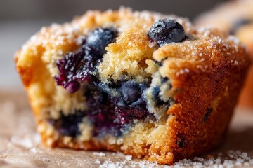 Macro Close-Up of Blueberry Muffin with Gooey Berries and Crumb Texture