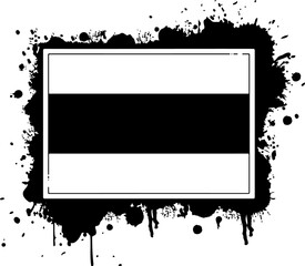 White panel featuring black band, surrounding ink splatter shapes on transparent layer, 2D design