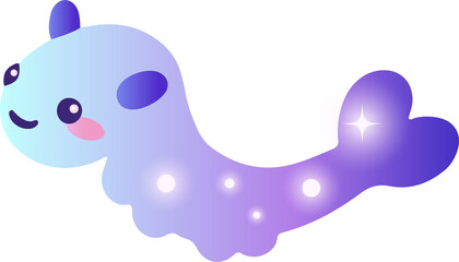 Sluglike creature is glowing in soft pastel gradient and starry orbs on transparent background