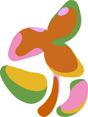 Organic shapes are floating in transparent flat design with orange pink green yellow hues