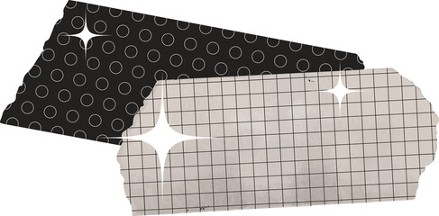 Decorative tape strips are overlapping on clear canvas with circle grid patterns and white sparkles