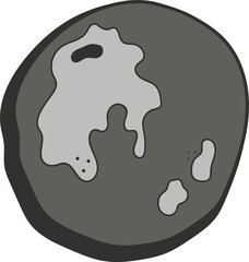 Flat design dark gray circle is showing light blotches with dotted edges on transparent background