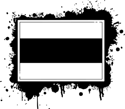 White panel featuring black band, surrounding ink splatter shapes on transparent layer, 2D design