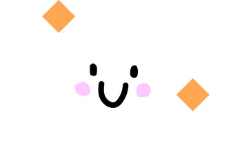 Flat design cloud is smiling with blush and orange diamonds on transparent background