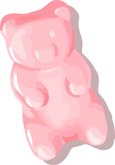 Pink gummy bear candy is being shown in 3D art featuring glossy shine on transparent backdrop