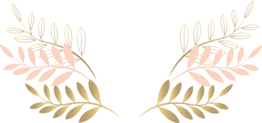 Fotobehang Stylized gold and pink leaf branches are forming laurel pair in flat style on transparent backdrop © vectorfusionart