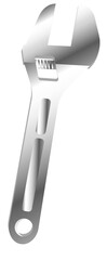 Showing vector adjustable wrench, adjustment screw, handle slots  and  hole on transparent backgroun