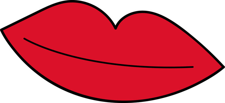 Fototapeta Flat design red lips are showing smooth curves and thin black crease on transparent background
