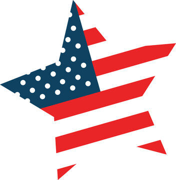 Naklejki Five-pointed star is showing US flag motif, flat design vector with transparent background