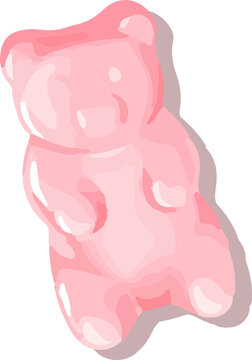 Naklejki Pink gummy bear candy is being shown in 3D art featuring glossy shine on transparent backdrop