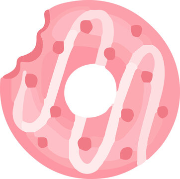 Naklejki Pink-glazed donut is being shown in vector on transparent background, with drizzle, sprinkles, bite